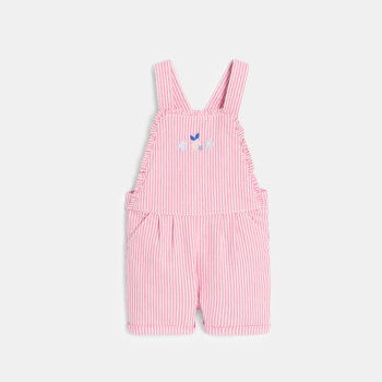 Salopette courte rayée rose et t-shirt  blanc bébé fille