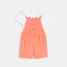 Salopette courte et tee-shirt chic orange bébé fille