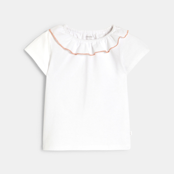 Salopette courte et tee-shirt chic orange bébé fille