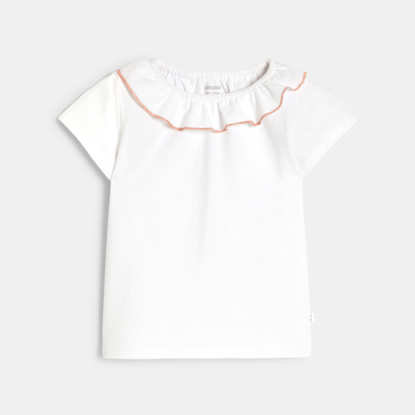 Salopette courte et tee-shirt chic orange bébé fille