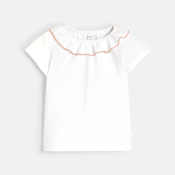 Salopette courte et tee-shirt chic beige bébé fille