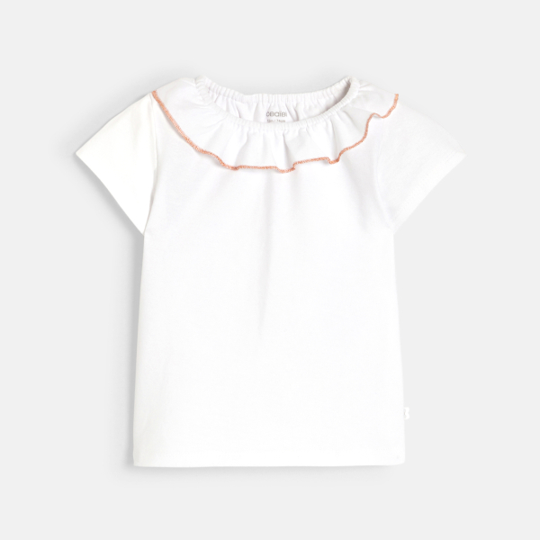 Salopette courte et tee-shirt chic beige bébé fille