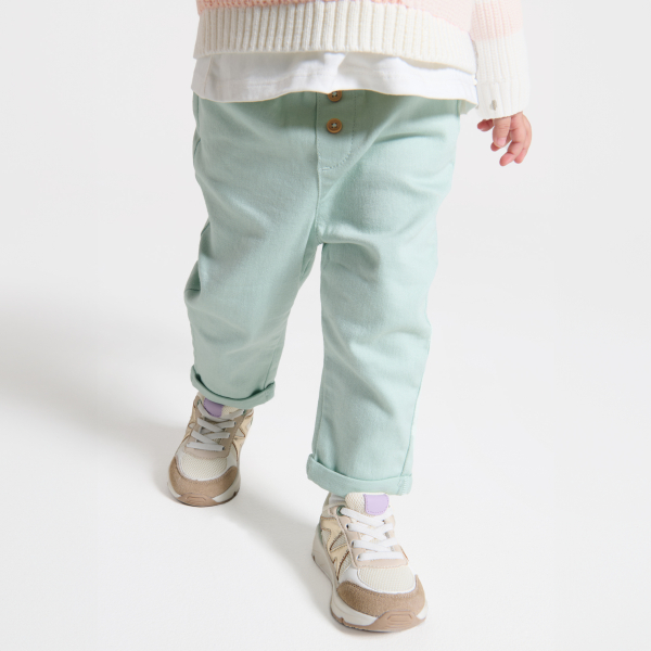 Pantalon taille haute vert bébé fille