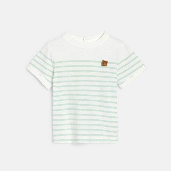T-shirt rayé marinière vert clair bébé garçon