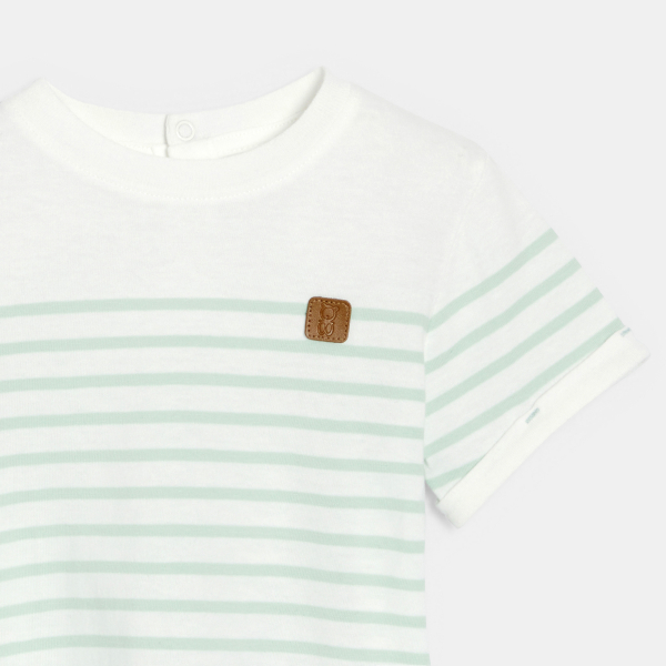 T-shirt rayé marinière vert clair bébé garçon