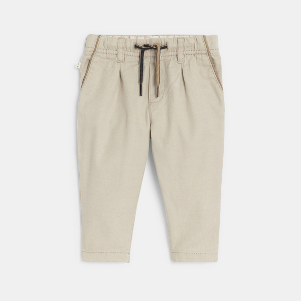 Pantalon chino coton et lin beige bébé garçon
