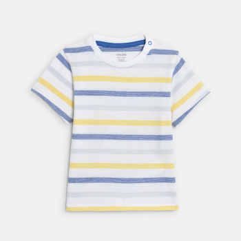Salopette courte et t-shirt rayé bleu bébé garçon