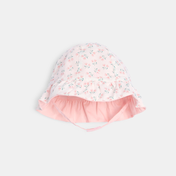 Chapeau de soleil cloche réversible rose bébé fille