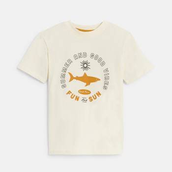 T-shirt manches courtes à message beige Garçon