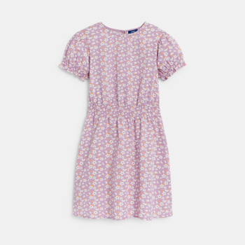 Robe à fleurs manches princesse mauve fille