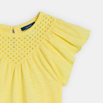 T-shirt manches courtes détail broderie anglaise jaune Fille