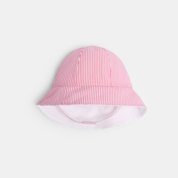 Chapeau de soleil réversible rayé rose bébé fille