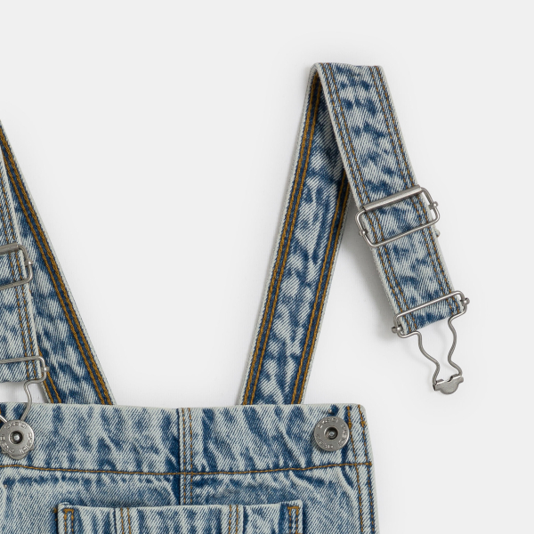 Salopette-short en jean délavé bleu Fille