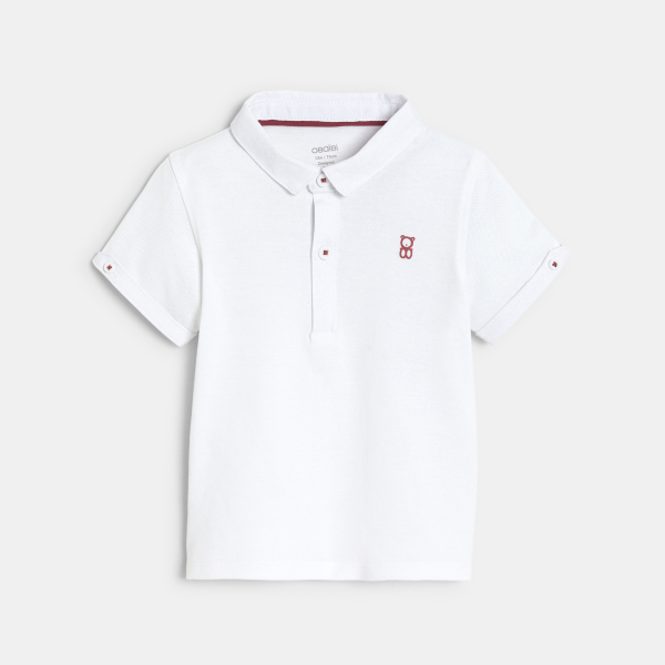 Salopette courte et polo maille piquée blanc bébé garçon