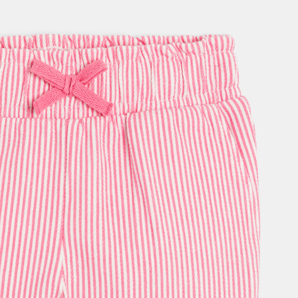Pantalon taille élastique coton rayé rose bébé fille