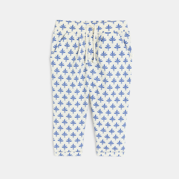 Pantalon jersey coton palmier bleu bébé fille