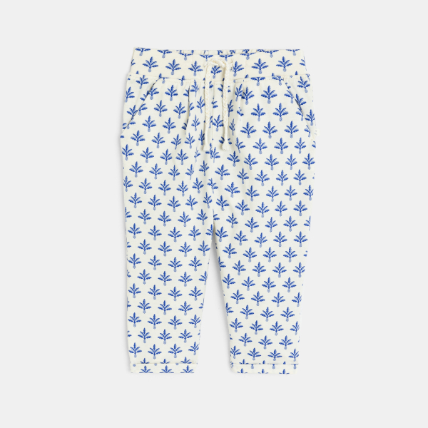 Pantalon jersey coton palmier bleu bébé fille