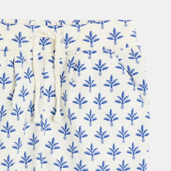 Pantalon jersey coton palmier bleu bébé fille