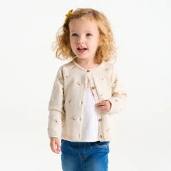 Gilet maille tricot brodé fleurs beige bébé fille