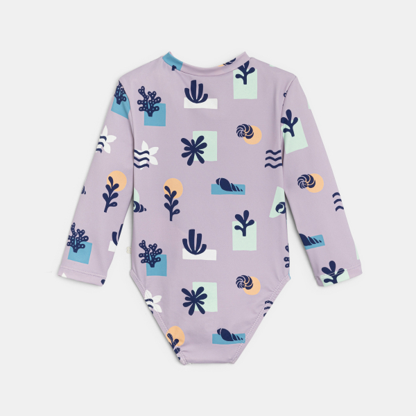 بذلة سباحة بأكمام طويلة أرجواني اللون للطفلة الرضيعة