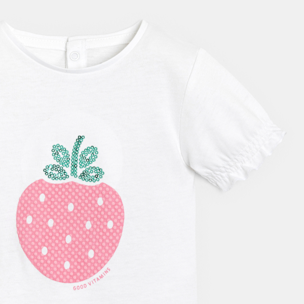 T-shirt sequins blanc bébé fille