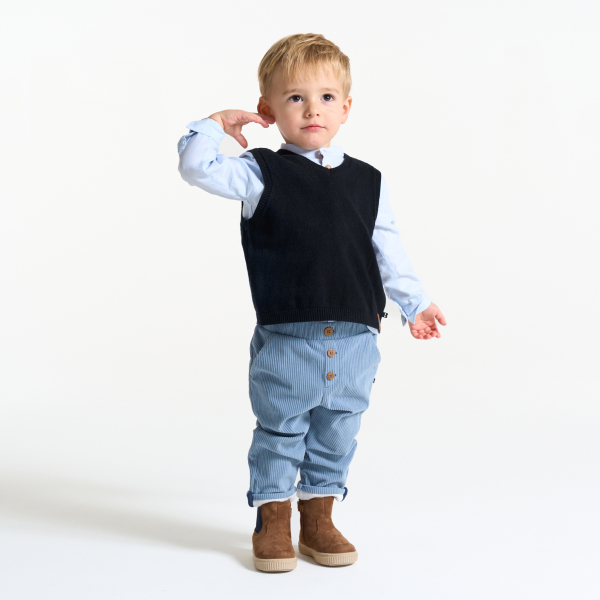 Pull sans manches maille tricot bleu bébé garçon