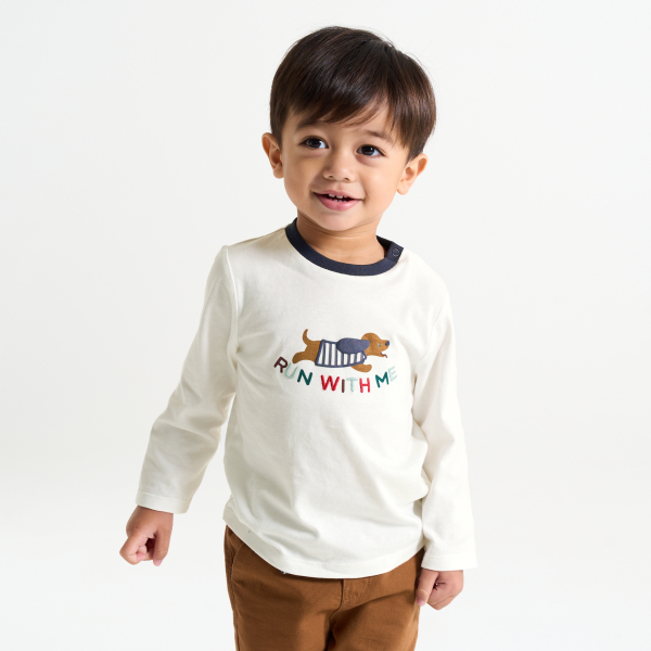 T-shirt chien brodé blanc bébé garçon