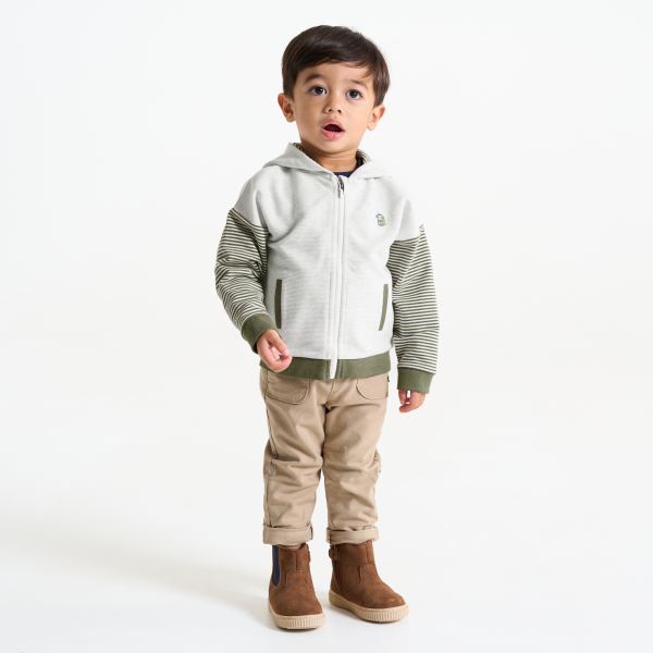 Sweat zippé à capuche coton fantaisie vert bébé garçon
