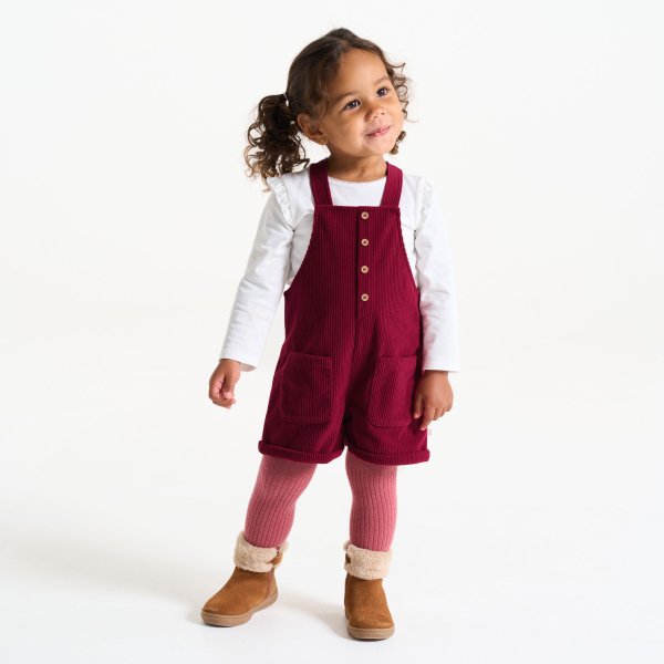 Salopette courte velours rose bébé fille