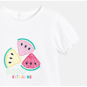 T-shirt sequins blanc bébé fille