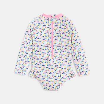 Combi de bain fleurie rose bébé fille