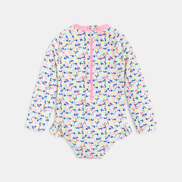 Combi de bain fleurie rose bébé fille