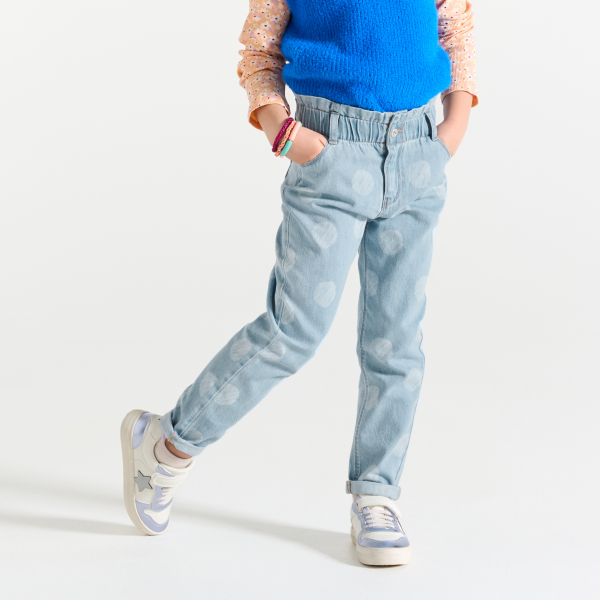 Jean paperbag à pois bleu clair Fille