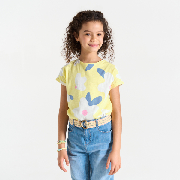 T-shirt manches courtes imprimé jaune Fille