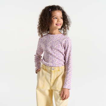 T-shirt côtelé imprimé mauve Fille