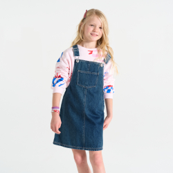 Robe-salopette en jean brut bleu Fille