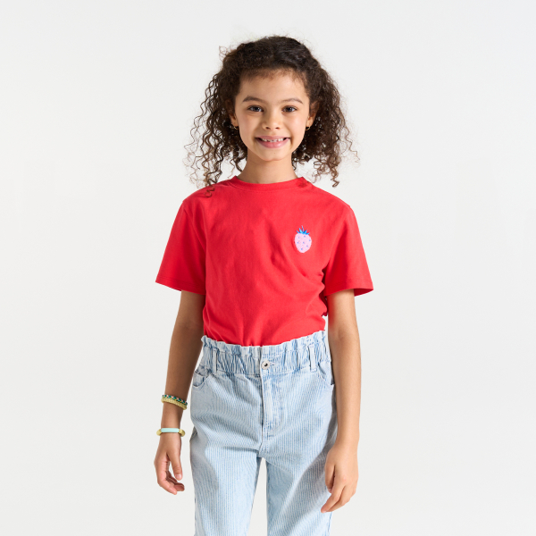 T-shirt manches courtes motif fraise rouge Fille