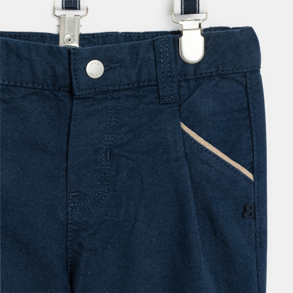 Pantalon chino à bretelles bleu marine bébé garçon