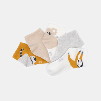 جوارب قصيرة صفراء اللون عليها رسوم حيوانات للولد الرضيع (طقم من 5 قطع)