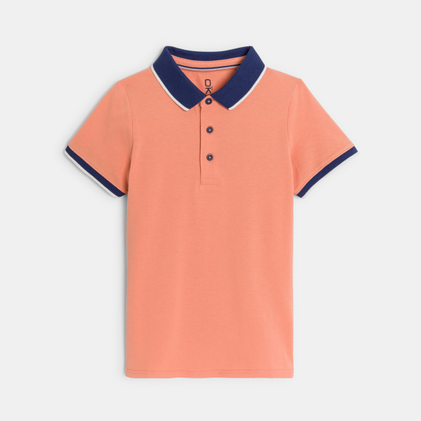 Polo manches courtes en jersey piqué orange Garçon