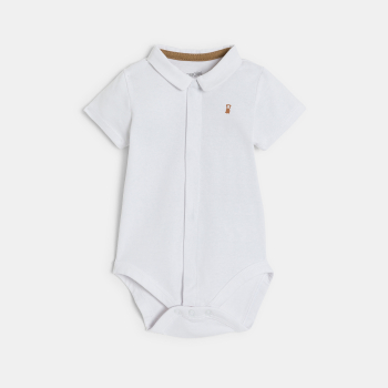 Salopette courte rayée et body beige naissance garçon