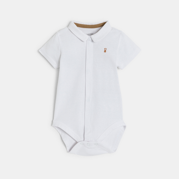 Salopette courte rayée et body beige naissance garçon