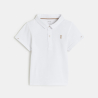 Salopette courte beige et polo maille piquée blanc bébé garçon