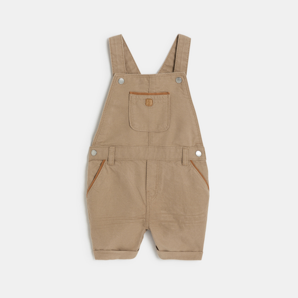 Salopette courte beige et polo maille piquée blanc bébé garçon