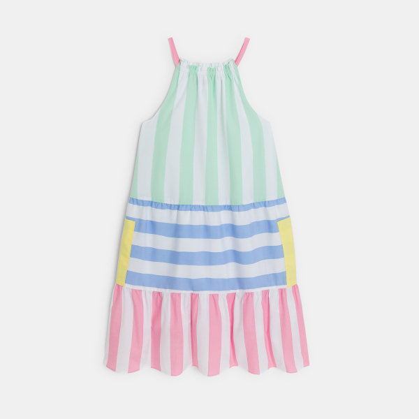 Robe en popeline rayée à bretelles rose Fille