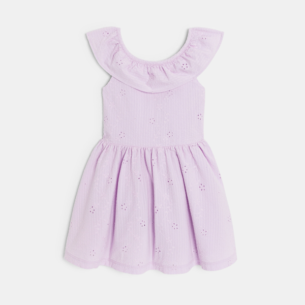 Robe courte en broderie anglaise mauve Fille