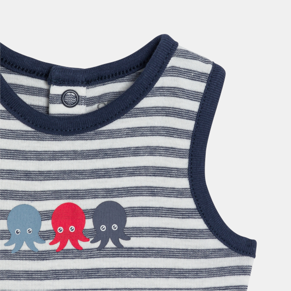 Body sans manches rayé pieuvre bleu bébé garçon (lot de 3)