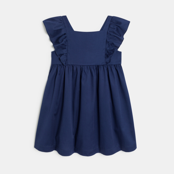 Robe évasée imprimée à mancherons volantés bleu fille