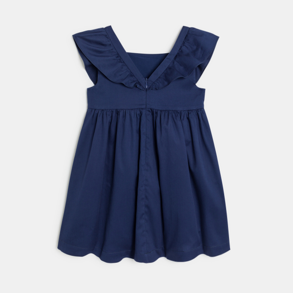 Robe évasée imprimée à mancherons volantés bleu fille