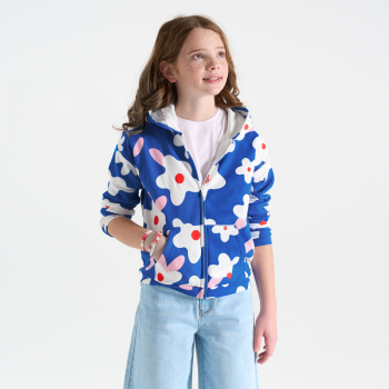 Sweat-shirt en molleton fleuri bleu Fille